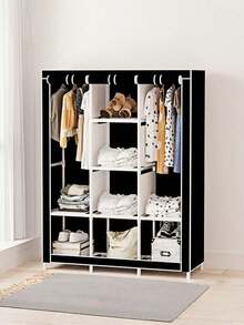 1 buah Rak Penyimpanan Lemari Pakaian Portabel - Mudah Dirakit, Kapasitas Besar, Rangka Logam, Rak Kain Non-Anyaman, Desain Minimalis Hitam, Cocok untuk Penyimpanan Kamar Tidur dan Lorong | Lemari Pakaian Modern | Lemari Pakaian Rangka Logam - Beraneka warna - View 6