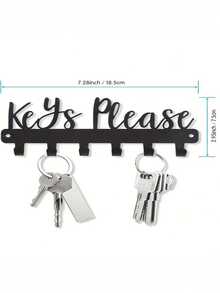 1 Fashionable Key Wall Rack, Black Metal Decorative Key Holder, Wall Mounted Storage Organizer, Metal Art Decor Hook, Easy Install Space Saving Key Rack For Coats Hats Keys Small Items - Black - View 7
