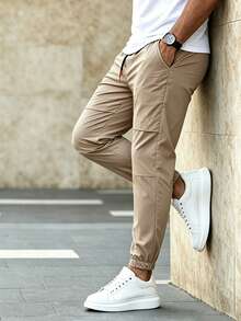 Manfinity Homme Men Slant Pocket Drawstring Waist Pants - Khaki - View 5