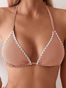 Swim Basics 女款花卉波浪邊掛脖綁帶上衣，適合海灘度假 - 珊瑚粉 - 查看 3