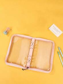 1 A6 Transparent Glitter Zipper Binder Pouch, Stationery Bag Suitable For Students - A6 - View 5