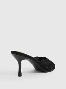CUCCOO SZL Women's Black Lace Mesh Pointed Toe Stiletto High Heel Mule Sandals For Date Party Autumn - Black - View 3