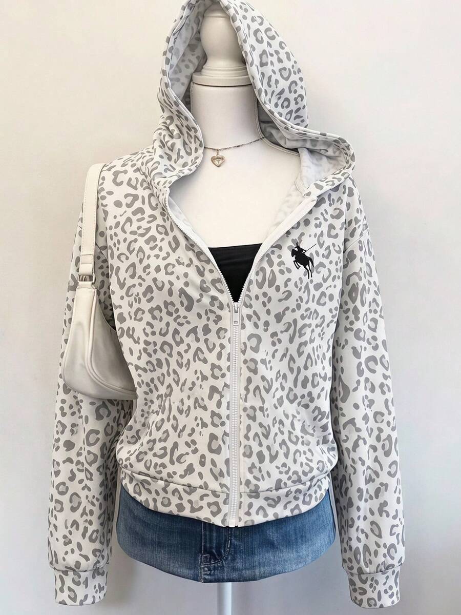 Tween Girls Leopard Print Sweatshirt Jacket,Warm Back To School Thick Streetwear Sports Gym Yoga Sports Print Colorblock - Multicolor - View 1