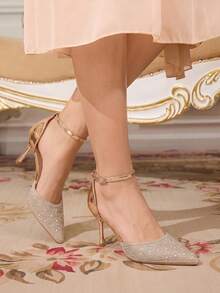 CUCCOO TILAWA Summer Ladies Elegant Luxury Rhinestone Hollow Sandals Shopping Party Commuter Office Fashion Pointed High Heels - Rose Gold - View 7