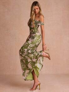 Enchnt Elegant Women's Waist-Cinched Slimming Long Dress - Green - View 7