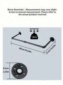 1pc Industrial Pipe Wall-Mounted Clothing Rack, Heavy Duty Black Hanging Closet Rod, Suitable For Bedroom, Entryway, Laundry Drying, Retail Clothing Display - Black - View 2