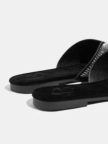 CUCCOO TILAWA New Outdoor Women's Flat Sandals, Black Slippers With Pointed Design And Colorful Sequins, Soft And Comfortable Soles, Suitable For Casual Gatherings - Black (White Diamond) - View 9