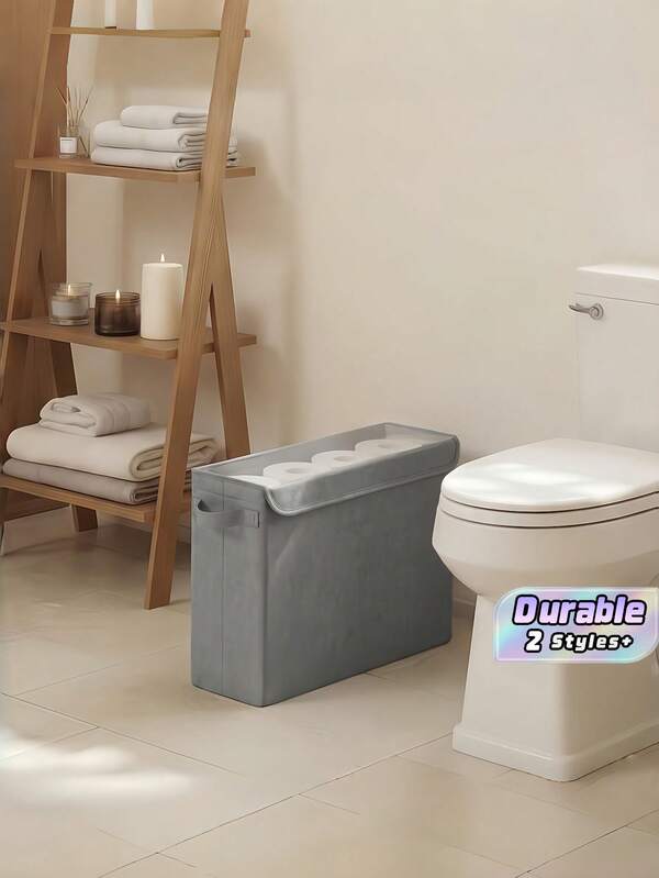 Toilet Paper Storage Basket With Lid For Bathroom, Slim Tissue Holder Bin With Clear PVC Cover & Handle, Holds 12 Standard Rolls Or 9 Mega Rolls