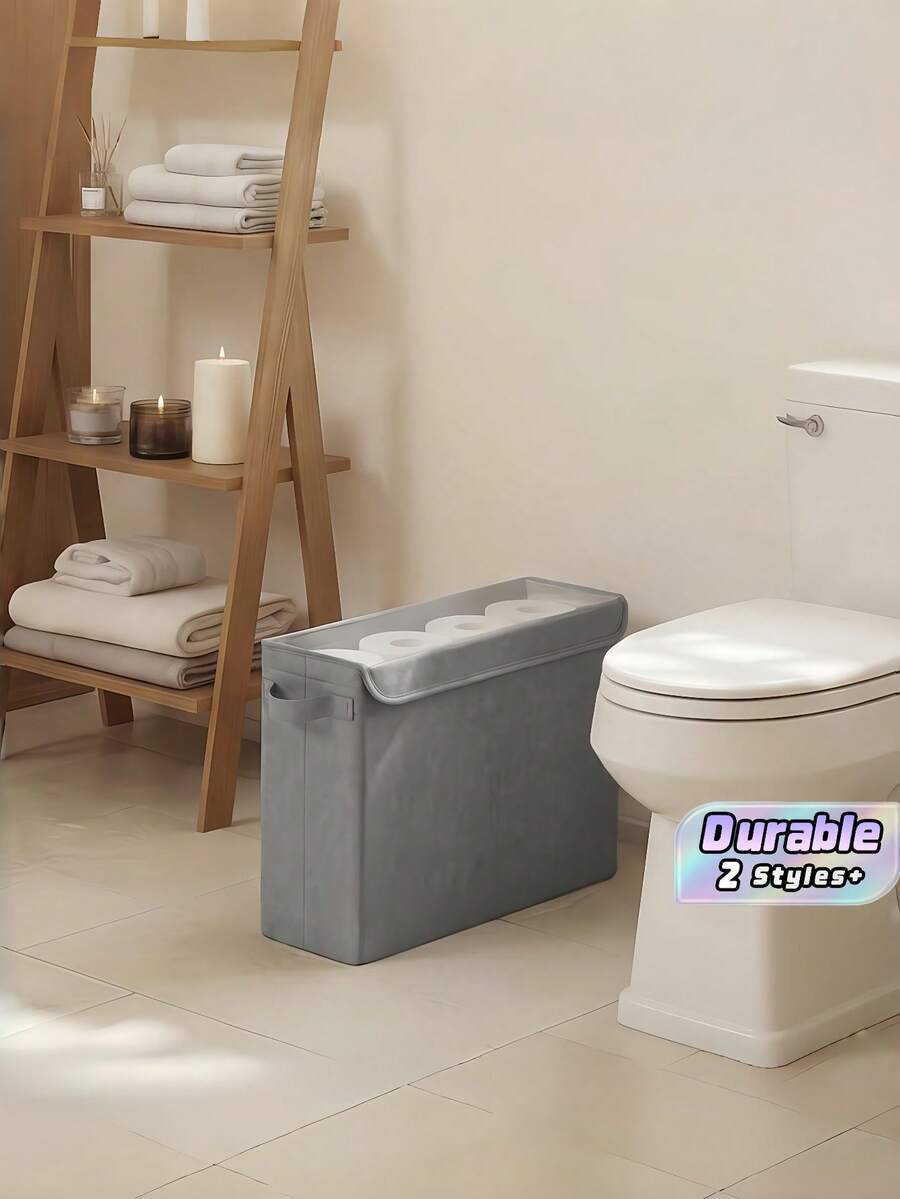 Toilet Paper Storage Basket With Lid For Bathroom, Slim Tissue Holder Bin With Clear PVC Cover & Handle, Holds 12 Standard Rolls Or 9 Mega Rolls - Multicolor - View 1