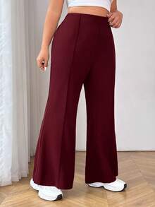 SHEIN EZwear 大尺碼女款素色簡約日常喇叭西裝褲，適合畢業季、返校季 - 酒紅色 - 查看 6