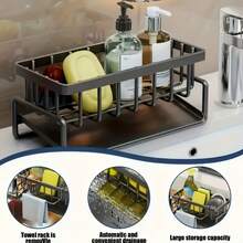 Kitchen Storage Rack, Sink Cloth Holder, Draining Rack For Dishwater, Carbon Steel Faucet, Storage Rack For Dishwashing Detergent, Steel Wire Ball For Cleaning, All-In-One Handy Device. - A - View 6
