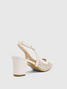 CUCCOO SZL Women's Fashion Pointed-Toe Woven Hollow Shoes Are Suitable For Summer Dating Party Style Commuter Thick High-Heeled Shoes - Apricot - View 3