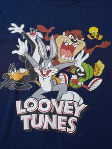 LOONEY TUNES X SHEIN 男士圓領短袖休閒百搭T恤 - 藏蓝色 - 查看 4