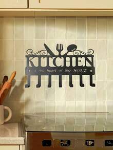 1 Buah Gantungan Rak Penyimpanan Dapur Logam Hitam, Gantungan Tanda Dapur yang Dipasang di Dinding, Gantungan Handuk Dekoratif untuk Restoran, Gantungan Kunci Hemat Ruang Tahan Karat dan Tahan Lama, Mudah Dipasang untuk Dekorasi Dinding Dapur, Ruang Makan, Kafe, Hotel, Perlengkapan Rumah Tangga - Hitam - View 5