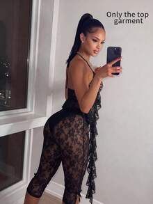 Amplova Sexy Lace Leopard Print Halter Neck Tie Strap Tank Top Halloween Club Night Out Black And White Leopard Print Summer - Brown - View 2