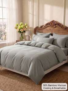 Cirelle 2/3pcs Bamboo Blend Bedding Set – 30% Viscose (Bamboo Pulp) + 70% Polyester, Ultra Soft & Breathable Cool Quilt Cover Set, Machine Washable (1 Cover + 2 Pillowcases, Insert Not Included) - Dark Grey - View 1