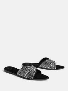 CUCCOO TILAWA New Outdoor Women's Flat Sandals, Black Slippers With Pointed Design And Colorful Sequins, Soft And Comfortable Soles, Suitable For Casual Gatherings - Black (White Diamond) - View 4