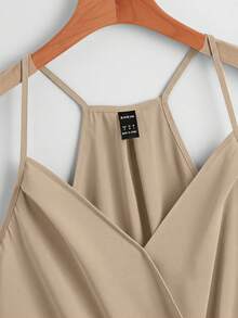 SHEIN VCAY 女款素色休閒百搭日常穿搭細肩帶背心上衣 - 卡其色 - 查看 3