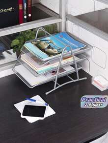 Office Supplies: Iron Wire Mesh Metal Three-Layer File Rack, Document Tray, Storage Rack, File Tray, Document Organizer, Drawer Type. - multicolor - View 1