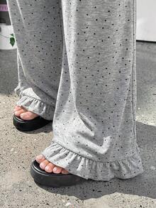 GalTyme 大尺碼女款灰色百褶休閒可愛傳統百搭日常穿著長褲 居家早午餐秋季正式約會之夜 - 淺灰色 - 查看 1