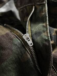 Manfinity Denimwave 男士街頭風休閒多口袋迷彩牛仔工裝短褲 - 軍綠色 - 查看 3