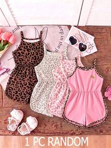 1 Random Piece, Girls' Summer Jumpsuit Vacation Pink And Brown Cute Casual - Multicolor - View 1