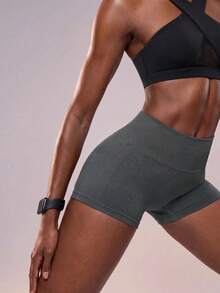 Zivah Solid Color High Waist Slim Fit Sports Shorts - Multicolor - View 3