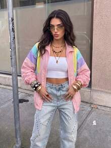 Muchica Colorblock Drop Shoulder Zip Up Jacket In Fall/Winter - Multicolor - View 3