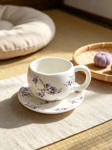 Piring Kecil Keramik Motif Bunga & Burung dengan Permukaan Matte Halus, Cocok untuk Sajian Kopi, Warna Underglaze yang Indah, Tahan Panas - MultiWarna - View 6