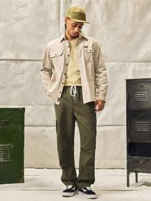 Norleigh Men's Solid Color Drawstring Waist Cargo Pocket Pleated Pants Men Army Green Plain Fabric Straight Leg Long Casual Amekaji Style With Pockets - Army Green - View 7