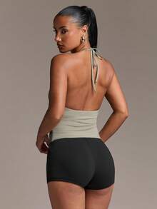SHEIN BAE Autumn/Winter Grey-Green Halter Tie-Up Tank Top, Simple Casual,Y2K Tops,Sexy Tops,Basic Tops,Green Top,Gym Clothes - Olive Green - View 2