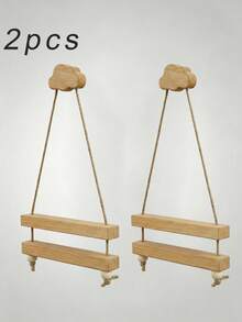 1pc Toilet Paper Holder Wall Mount - No Drilling Wooden Tissue Holder For Bathroom, Adjustable Rope Toilet Roll Holder With Cloud Hook - Multicolor - View 10