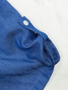 Glimmora Women's Denim Effect V-Neck Layered Top - Blue - View 4