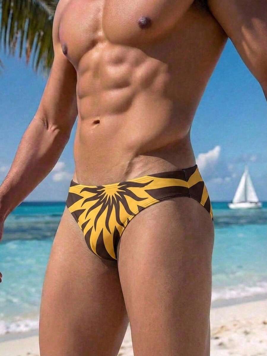 Surfspeed 男士拼色三角泳褲泳裝下身,適合夏季度假與海灘婚禮賓客,棕色系性感度假風 - 彩色 - 查看 1