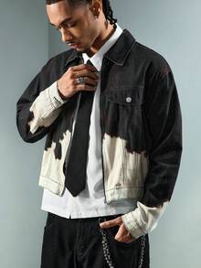 ROMWE MEN Men's Loose Cow Print Denim Jacket - Multicolor - View 5