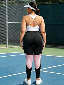 CourtClass CourtClass Plus Size Printed Mesh Patchwork Yoga Sports Leggings - Black - View 2
