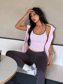 SHEIN Dewbera Women's Colorblock Casual Versatile Daily Wear Camisole Sports Tank Top - Pink - View 7