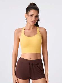 Loungeista Women's Seamless Wire-Free Sports Bra With Wide Strap, Comfortable And Breathable - Yellow - View 4