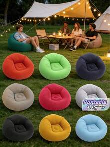 Solid Color Soft Inflatable Bean Bag Sofa, Foldable Portable Comfortable Leisure Lounge Chair, Suitable For Adults And Families, Indoor Outdoor Camping Summer Use - Multiple Styles - View 1