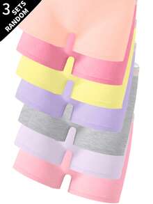 3 Random Sets Tween Girls Simple Basic Solid Color Letter Contrast Camisole Tank Top & Shorts Underwear Set - Multicolor - View 3