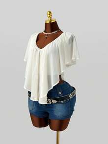 Sunspun American Street Style Sexy Pure Desire Round Neck Pullover Ruched Ruffle Asymmetrical Slightly Sheer Sleeveless Plus Size Blouse For Women - Apricot - View 6