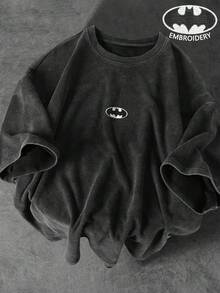 BATMAN X SHEIN Manfinity EMRG 男士圓領雪洗休閒日常穿著T恤 - 黑色 - 查看 3