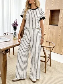 EMERY ROSE Women's Summer Casual Striped Top And Pants 2 Pieces Set Lounge Black And White Striped Casual Women Outfits 2-Piece Going Out Sets For Women - Multicolor - View 9