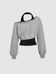 SHEIN MOD 女款 2 合 1 設計休閒運動衫，胸前蝴蝶結圖案，休閒優雅可愛時尚 - 彩色 - 查看 2