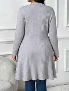 SHEIN LUNE CURVE Cardigan Rajut Lengan Panjang Warna Krem untuk Aktivitas Kasual Sehari-hari, Cocok untuk Kantor dan Perjalanan, Ukuran Besar, Awal Musim Gugur 2026 - Grey - View 2