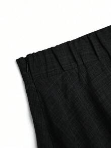 SHEIN Clasi 大码女式 A 字形灰色亚麻中长休闲裙，春季 - 黑色 - 查看 6
