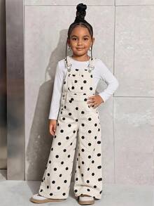 SHEIN Young Girl Leopard Print Denim Overalls - Beige - View 5