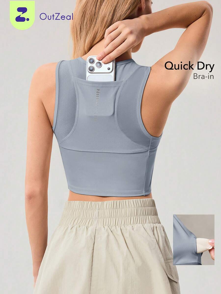 OutZeal Mesh Patchwork Multi-Pocket Design Sports Bra - Blue - View 1