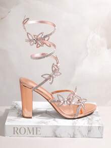 SHUZIA Women's Rose Gold Butterfly Decorated High Heel Sandals For Wedding Party Summer Shoes Spring Shoes Spring Break Easter Prom Heels Summer Shoes - Rose Gold - View 1