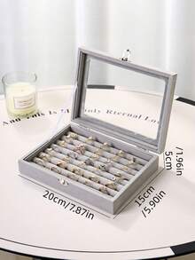 Caja de almacenamiento de anillos de terciopelo con tapa transparente, bandeja organizadora de exhibición de anillos, estuche de almacenamiento de joyas para anillos, pequeño soporte de joyas para exhibición en el hogar y la tienda - Multicolor - Ver 8